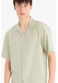 Resim Defacto Relax Fit Polo Yaka Keten Karışımlı Kısa Kollu Gömlek D9882ax25augn497 Yeşil-gn497 