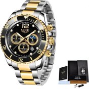 Resim Hanyang Altın Siyah Lıge Saatler Erkek Moda Spor Kuvars Saat Üst Marka Lüks Iş Adamları Izle Su Geçirmez Bilek Saatler Relogio Masculino + Kutu (Yurt Dışından) 