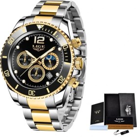 Resim Hanyang Altın Siyah Lıge Saatler Erkek Moda Spor Kuvars Saat Üst Marka Lüks Iş Adamları Izle Su Geçirmez Bilek Saatler Relogio Masculino + Kutu (Yurt Dışından) 