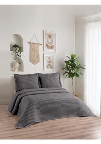 Resim Lena 3 Parça Çift Kişilik Pike Takımı Antrasit 230 X 240 Cm Siyah 