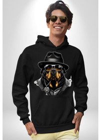 Resim Mafya Rottweiler Kadın Erkek Siyah Kapüşonlu Sweatshirt Hoodie Siyah 