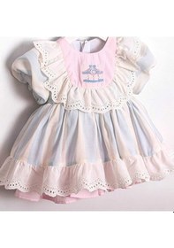 Resim Carousel Nakış Detaylı Kız Bebek Elbise Mavi 