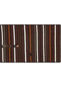 Resim Gerçek El Dokuma Çok Renkli Çizgili Kilim Paspas 