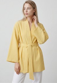 Resim Saade Kadın Dikey Çizgili Geniş Kollu Şık Yazlık Relaxed Kimono 