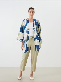 Resim LC Waikiki LCWAIKIKI Classic Yeşil Şal Yaka Desenli Oversize Kadın Kimono 