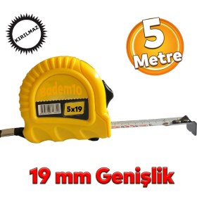 Resim Badem10 Şerit Metal Bükülebilir Metre 5 Metre En 19 mm Düğmeli Ölçüm Ölçme Plastik Kasalı Yüksek Kalite 
