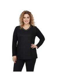Resim Wearon Kadın Siyah V Yaka Taşlı Bluz Bgl-st05149 Siyah 