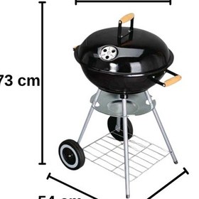 Resim Yuvarlak Kömürlü Mangal Ahşap Kulplu Tekerlekli Mangal 44 Cm 