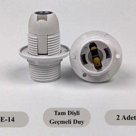 Resim Dekoratif Plastik E-14 Tam Dişli Halkalı Geçmeli Duy Beyaz (2 Adet) 