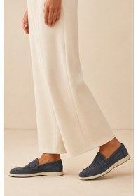 Resim Sovenso Suede Hakiki Deri Mavi Süet Loafer 