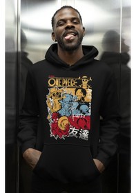 Resim Sevbano Monkey D. Luffy Ace Sabo Baskılı Unisex Oversize One Piece Anime Siyah 