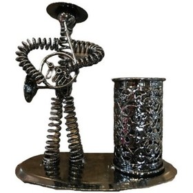 Resim Metal Müzisyen Masaüstü Yaylı Adam Kadın Ofis Biblo Kalemlik 