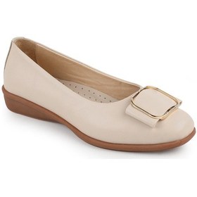 Resim Libero L076.3101 Hakiki Deri Tokalı Esnek Kauçuk Taban Kadın Loafer Casual Ayakkabı Bej 