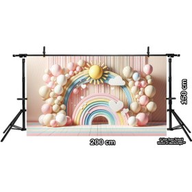 Resim Venspor Renkli Gökkuşağı ve Balonlu Arkaplan 200x150cm - Bebek ve Çocuk Fotoğrafçılığı için Fon Duvar Örtüsü 