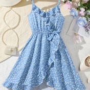 Resim Kızlar için kalp baskılı, volanlı ve balık kuyruğu etekli yazlık camisole elbise 
