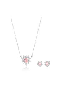 Resim Pırlanta Montür Pembe Taşlı Kalp Desenli İkili Gümüş Set 