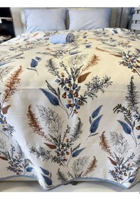 Resim Mavi Detaylı Çiçek Desenli Tek Kişilik Pike 160x240 Cm Ferahlatıcı Tasarım, Hafif Konfor Renkli 