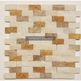 Resim ANTALYA TAŞ MARKET Simli Beyaz 3 Renk Mix 2,3x4,8 Cm Fileli Patlatma Taş Duvar Kaplaması Doğal Taş 