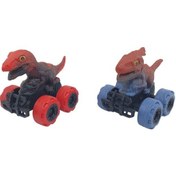 Resim Sürtmeli Dinazor Arabalar 2'li - 12 Cm - Triceratops & T-rex Çok Renkli 
