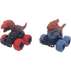 Resim Sürtmeli Dinazor Arabalar 2'li - 12 Cm - Triceratops & T-rex Çok Renkli 
