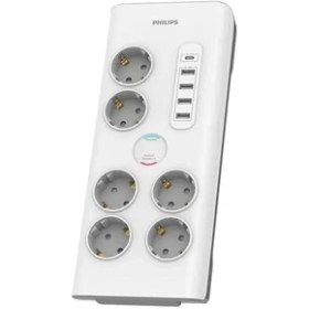 Resim PHILIPS 6-lı SPN7060WA/62 900 Joules Akım Koruma Prizi Beyaz 4-USB/1-TYPEC 