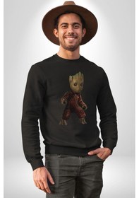 Resim Bebek Groot Guardians Galaxy Unisex Siyah Baskılı Sweatshirt Siyah 