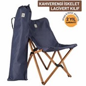 Resim Bag The Joy Ahşap Katlanır Kahverengi İskelet Lacivert Kamp ve Bahçe Sandalyesi 