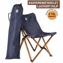 Resim Bag The Joy Ahşap Katlanır Kahverengi İskelet Lacivert Kamp ve Bahçe Sandalyesi 