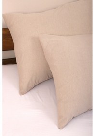 Resim %100 Bej Pamuklu 2'li Yastık Kılıfı 