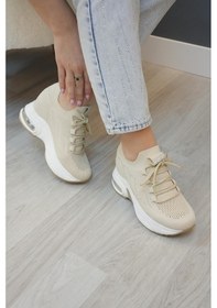 Resim Nancy Guja İthal Özel Seri İçten Gizli Dolgu Yan Taş Detaylı Triko Kadın Spor Ayakkabı Bej Bej 