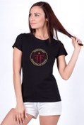 Resim QIVI Fringe Division Logo Baskılı Siyah Kadın Örme Tshirt 