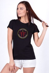 Resim QIVI Fringe Division Logo Baskılı Siyah Kadın Örme Tshirt 