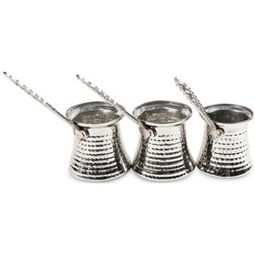 Resim Antepsepeti Gümüş Kaplama 3'lü Bakır Cezve Seti 