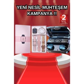 Resim Tech Butiq Aksesuar Hediyeli Akıllı Saat ve Dijital Göstergeli Powerbankli Bluetooth Kulaklık 