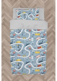 Resim Mekta Home Bebek Ve Çocuk Odası Yol Ve Arabalı Mavi Nevresim Takımı 