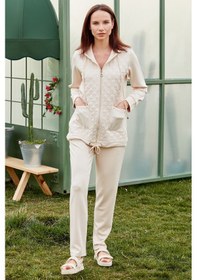 Resim Kapitoneli Scuba Eşofman Takım - Bej 001 