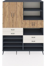 Resim Kronos Gardrop 11 Raflı 4 Çekmeceli 4 Kapaklı 176x59x221 Antrasit-çam/aytaşı Çam/aytaşı 