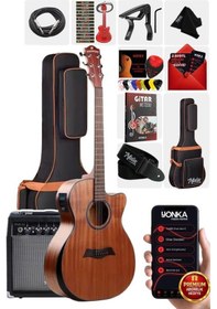 Resim Maxword M450-EQ-AMP Profesyonel Masif Ağaç Amfili Elektro Akustik Gitar Seti üst Segment 