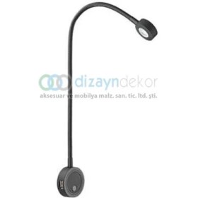 Resim Dizaynaks Yatak Başı Esnek Okuma Lambası Mat Siyah 