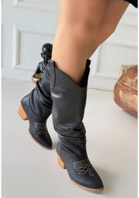 Resim Jeoni Siyah Cilt Topuklu Çizme Siyah 