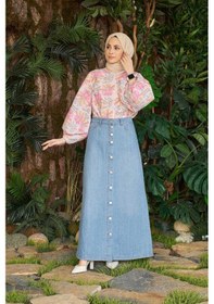 Resim Kadın Düğmeli Kot Etek Mavi 2079 Mavi 