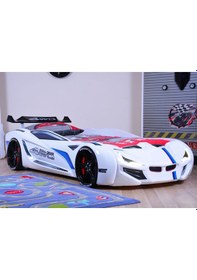 Resim Arabalı Yatak, Mercedes Rüzgarlıklı Arabalı Yatak - Beyaz + 1 Adet Comfort Yatak 