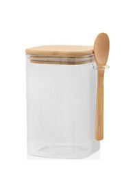 Resim The Mia Bambu Kaşıklı Cam Saklama Kabı Kare 1050 Cc 