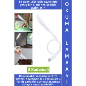 Resim Wintoup Premium Dayanıklı Esnek Kitap Bilgisayar Başı Kompakt 14 LED 3 Kademeli USB Dokunmatik Okuma Lambası 