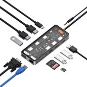 Resim CB012 Cyber 12 in 1 Type-C Hub 100W Şarj Destekli Şeffaf SD Kart-RJ45-Hdmi-VGA-Usb Çoğaltıcı Wiwu