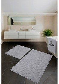 Resim Desenli Tavşan Tüyü Yumuşak 2 Li Banyo Paspası Kaymaz Tabanlı Klozet Takımı Gri Gri 