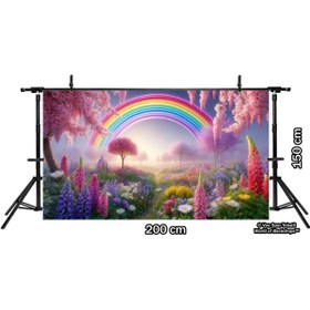 Resim Venspor Gökkuşağı ve Çiçek Bahçesi Arkaplanı, Pastel Tonlar, Duvar Örtüsü 200x150cm 