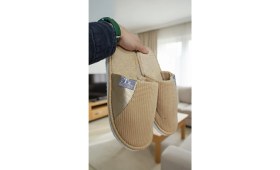 Resim Slipcat Unisex Ev Terliği Kaymaz Tabanlı Ribana Kumaş Konforlu Model Şık ve Konforlu Ev Içi Terlik Yarı Deri 