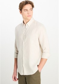 Resim Lee %100 Keten Regular Fit Erkek Gömlek L2510549614 Bej 