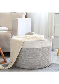 Resim Mavaux Shahbaz Özel Pamuklu Jüt Battaniye Sepeti Hasır Oyuncak Sepeti Jüt Çamaşır Sepeti 40-30 Grey 